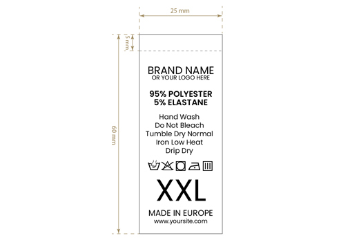 Laundry care label with size Model TC-M184